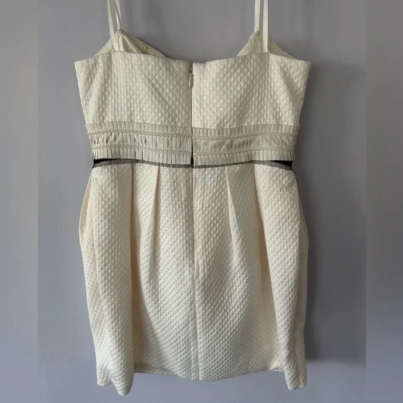 BCBGMaxAzria Strapless Leather Rosette Cocktail Party Dress, EC, Bone, Size 10 - Picture 7 of 9